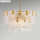 GobekUsa Scalloped Clear Textured Glass Drop Lamp Classic Dining Room Chandelier Light Fixture in Brass