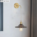 GobekUsa Scalloped Smoked Glass Brass Sconce Light: Industrial 1-Light Wall Lamp for Bedroom
