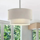 GobekUsa Double Linen Fabric Pendant Light Drum Lamp - Scandinavian Style Dining Room Bedroom Restaurant