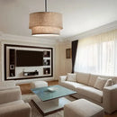 GobekUsa Double Linen Fabric Pendant Light Drum Lamp - Scandinavian Style Dining Room Bedroom Restaurant
