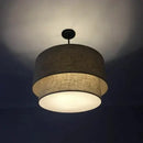 GobekUsa Double Linen Fabric Pendant Light Drum Lamp - Scandinavian Style Dining Room Bedroom Restaurant