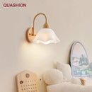 GobekUsa Cream LED Wooden Flower Wall Lamp, Modern Bedroom Bedside Reading Light