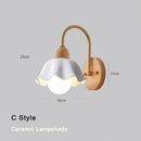 GobekUsa Cream LED Wooden Flower Wall Lamp, Modern Bedroom Bedside Reading Light