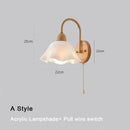 GobekUsa Cream LED Wooden Flower Wall Lamp, Modern Bedroom Bedside Reading Light