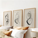 Black and Beige Abstract Set of 3 Wall Art. Minimalist Lines by Wall Art Set