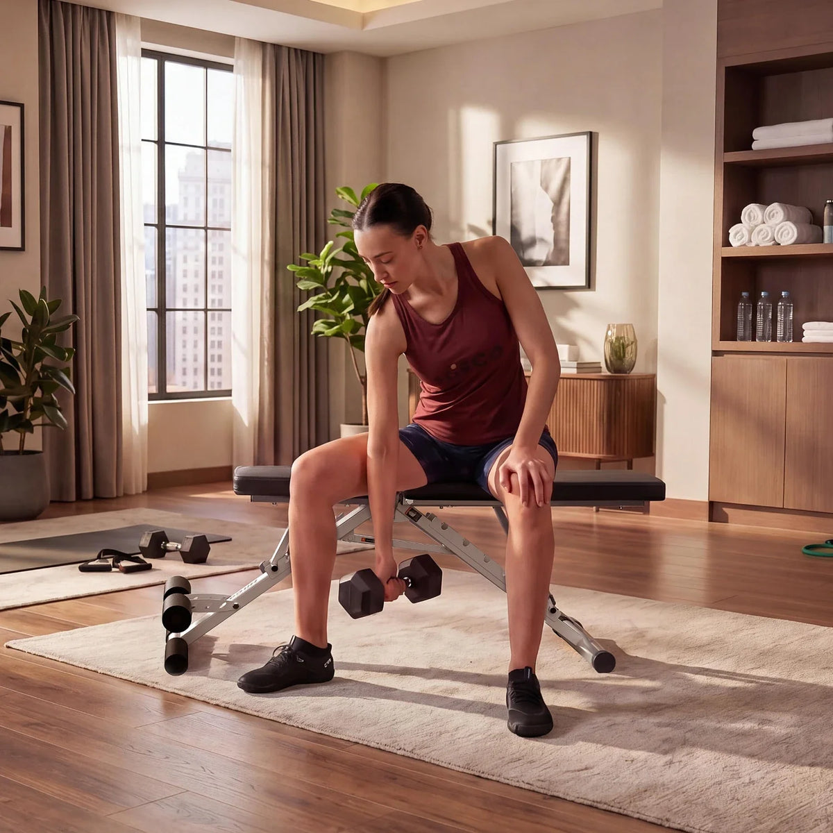 MATE-FB1 Folding Weight Bench, installed in a room