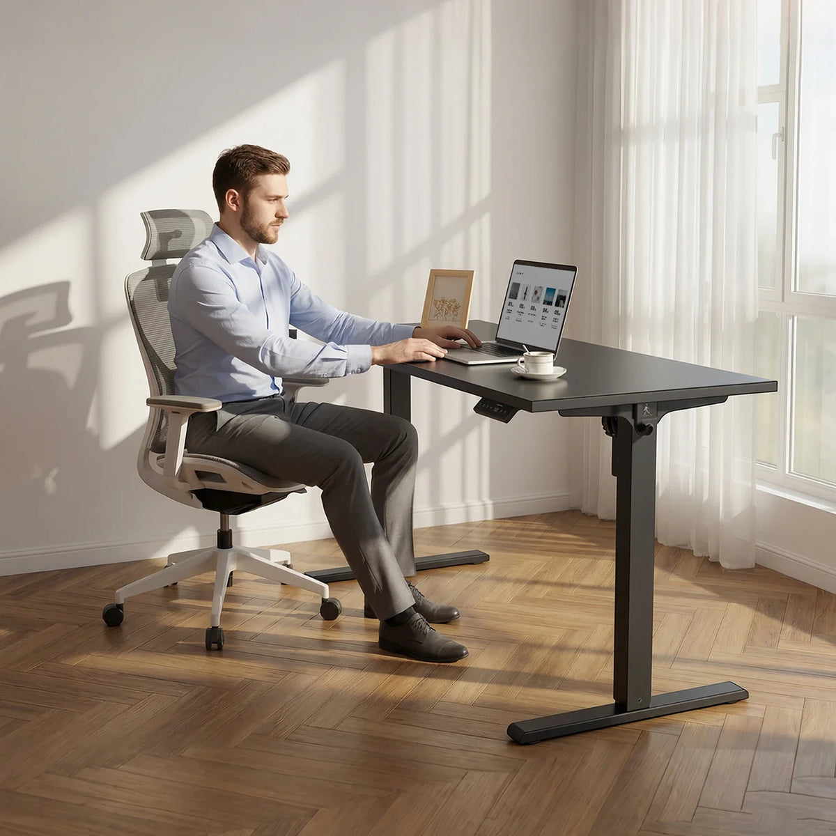 One-piece Tabletop Standing Desk, installed in a room