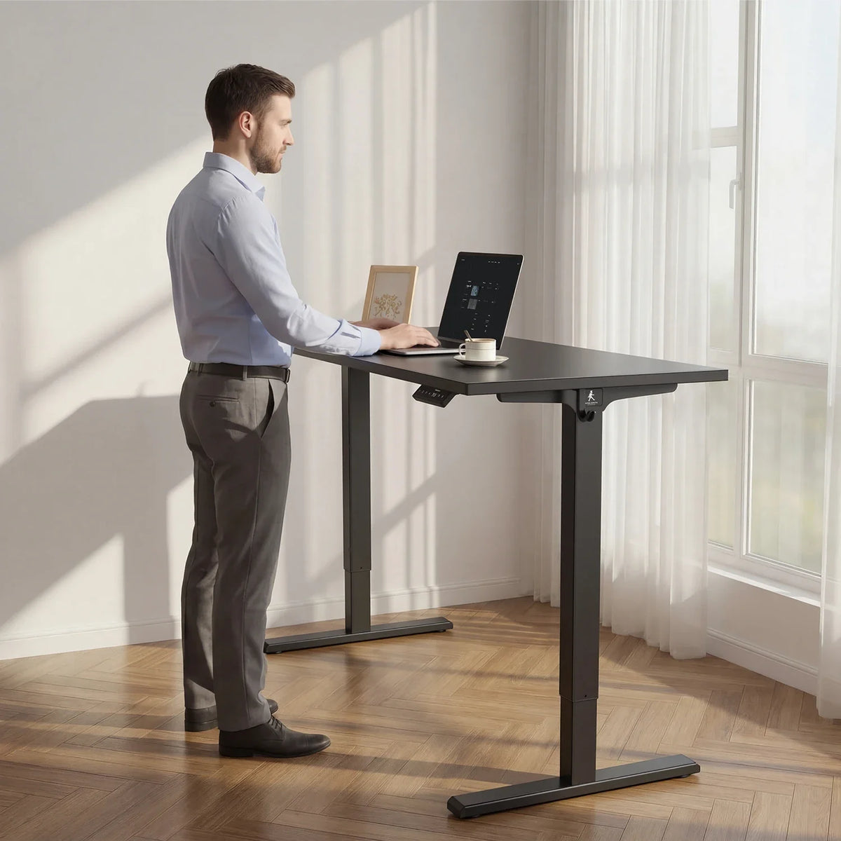 One-piece Tabletop Standing Desk, installed in a room