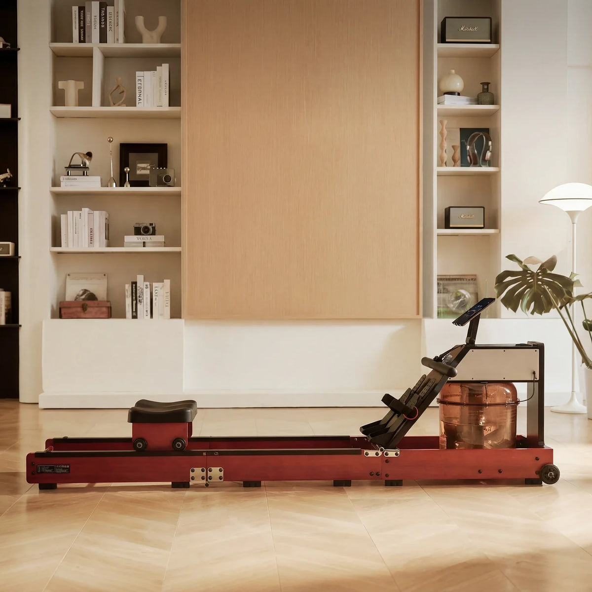 WM10 Foldable Water Rowing Machine, installed in a room