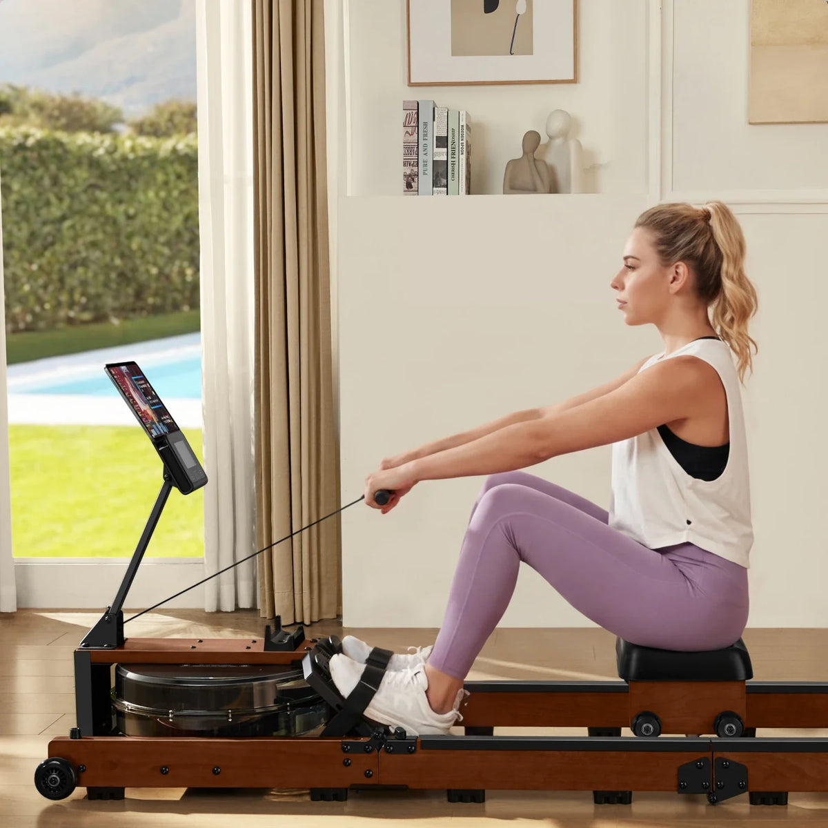 WR3L Tri-fold Water Rowing Machine, installed in a room