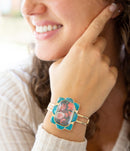 Scenic Red Floral Blue Apatite Golden Cuff Bracelet