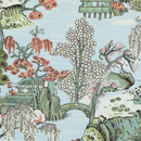 Ready to Ship, 16x16 Asian Scenic Pillow Cover in Spa Blue