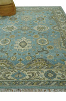 Sea Blue, Green and Ivory 8x10 Hand Knotted Traditional Oriental Oushak wool rug by The Rug Decor