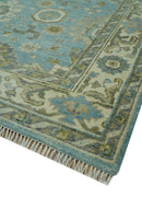 Sea Blue, Green and Ivory 8x10 Hand Knotted Traditional Oriental Oushak wool rug by The Rug Decor