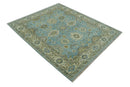Sea Blue, Green and Ivory 8x10 Hand Knotted Traditional Oriental Oushak wool rug by The Rug Decor
