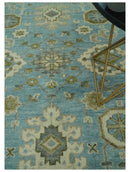 Sea Blue, Green and Ivory 8x10 Hand Knotted Traditional Oriental Oushak wool rug by The Rug Decor