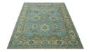 Sea Blue, Green and Ivory 8x10 Hand Knotted Traditional Oriental Oushak wool rug by The Rug Decor