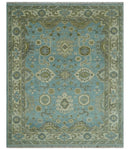 Sea Blue, Green and Ivory 8x10 Hand Knotted Traditional Oriental Oushak wool rug by The Rug Decor