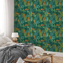 Tropical Leopard Jungle Wallpaper - Bold Leaves & Leopard Print on Green Background