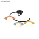 GobekUsa Semi Flush Mount Lamp with Modernist Red-Yellow-Blue Glass and Global Shade - Black Spiral Design, 3 Heads