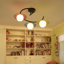 GobekUsa Semi Flush Mount Lamp with Modernist Red-Yellow-Blue Glass and Global Shade - Black Spiral Design, 3 Heads