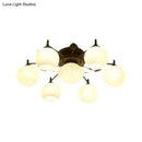 GobekUsa Semi Mount Bubble Shade Living Room Ceiling Light - Traditional White Glass with 5/7 Lights - Black
