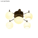 GobekUsa Semi Mount Bubble Shade Living Room Ceiling Light - Traditional White Glass with 5/7 Lights - Black