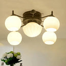 GobekUsa Semi Mount Bubble Shade Living Room Ceiling Light - Traditional White Glass with 5/7 Lights - Black