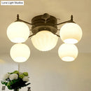 GobekUsa Semi Mount Bubble Shade Living Room Ceiling Light - Traditional White Glass with 5/7 Lights - Black