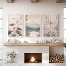 Japandi Style Set of 3 Wall Art. Floral and Mountain Prints by Wall Art Set