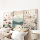 Japandi Style Set of 3 Wall Art. Floral and Mountain Prints by Wall Art Set