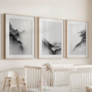 Black White Mountain Landscape Art Set of 3. Calming Nature by Wall Art Set