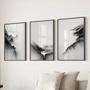 Black White Mountain Landscape Art Set of 3. Calming Nature by Wall Art Set