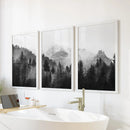 Black White Forest Triptych. Misty Mountains Nature Posters by Wall Art Set