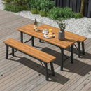 Outdoor Dining Table and Bench Set with Acacia Wood Top for Yard Garden Poolside by LJGDeals