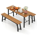 Outdoor Dining Table and Bench Set with Acacia Wood Top for Yard Garden Poolside by LJGDeals