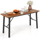 Outdoor Dining Table and Bench Set with Acacia Wood Top for Yard Garden Poolside
