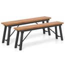 Outdoor Dining Table and Bench Set with Acacia Wood Top for Yard Garden Poolside by LJGDeals