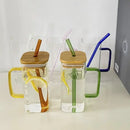 Set of 5 square glass mugs with colored handle kitchen drinking cups by Decorbites