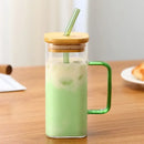 Set of 5 square glass mugs with colored handle kitchen drinking cups by Decorbites