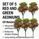 Red and Green Aeoniums Succulent Artificial Topiary Set of 5 11.8in – UV Resistant