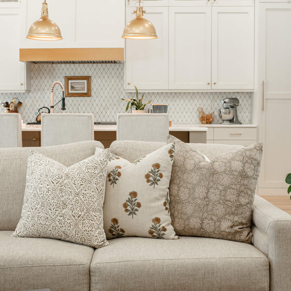 Niva Floral Block Printed Pillow Cover | Sage Green, photo 2 of 7