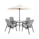 6 Pieces Patio Dining Set with Umbrella and Stackable Cushioned Chairs by LJGDeals