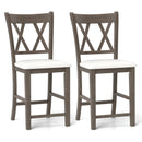 Set of 2 Bar Stools with Cross Back and Linen Fabric Upholstered Seat-Beige by LJGDeals