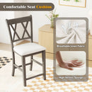 Set of 2 Bar Stools with Cross Back and Linen Fabric Upholstered Seat-Beige by LJGDeals
