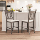 Set of 2 Bar Stools with Cross Back and Linen Fabric Upholstered Seat-Beige by LJGDeals