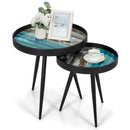 Set of 2 Stylish Nesting End Tables with Wooden Tray Top and Steel Legs-Black