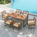 Set of 6 Patio Dining Chairs Acacia Wood Armchairs with Cushions by LJGDeals