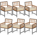 Set of 6 Patio Dining Chairs Acacia Wood Armchairs with Cushions by LJGDeals