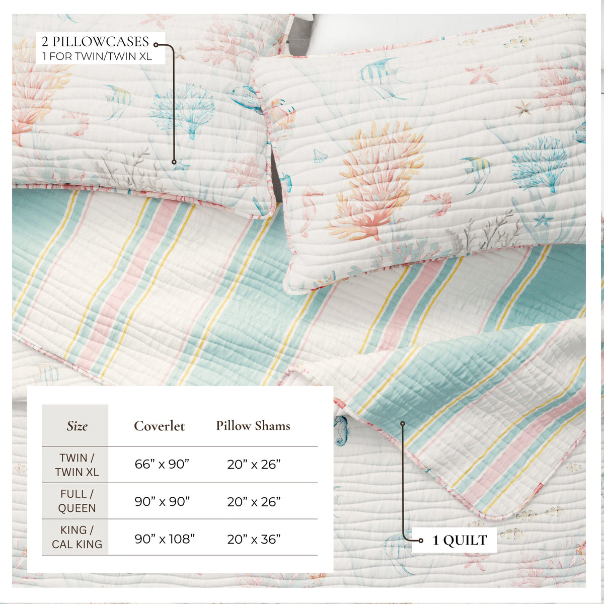 Coastal Coral Reef Quilt Set - Caymen Collection, photo 3 of 6